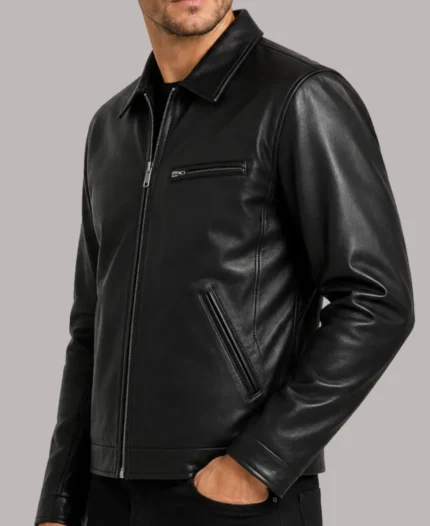 Workwear Black Bomber Leather Jacket