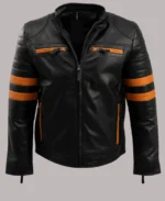 Men's Stand Collar Cafe Racer Black Leather Biker Jacket