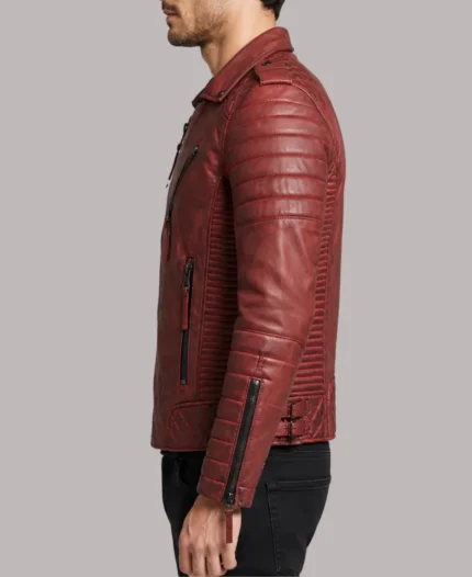Men's Riding Red  Leather Biker Jacket