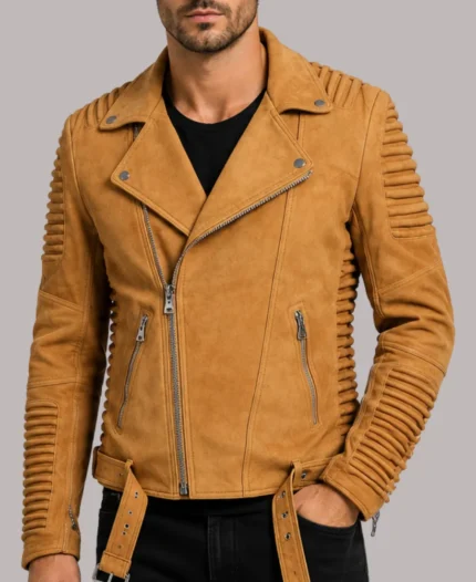 Men's Motorcycle Camel Brown Leather Jacket