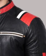 Men's Retro Black Striped Cafe Racer Motorcycle Leather Jacket
