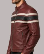 Retro Striped Red Waxed Vintage Leather Jacket