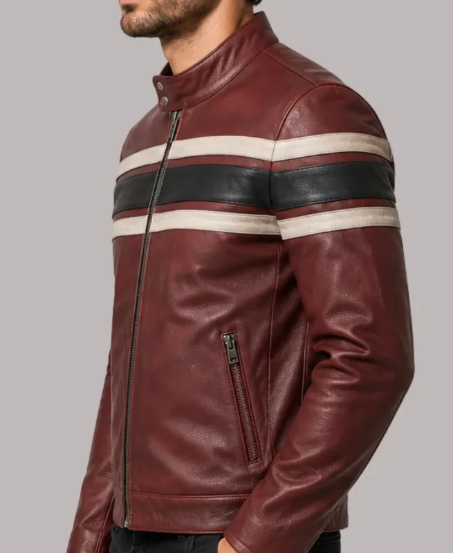 Retro Striped Red Waxed Vintage Leather Jacket