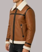 Classic Men's Shearling Brown Bomber Leather Jacket