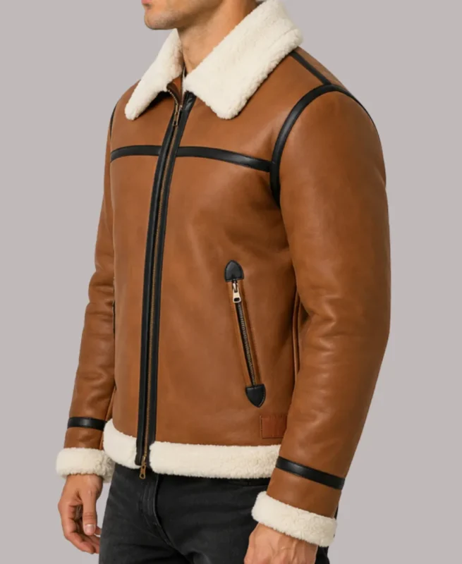 Classic Men's Shearling Brown Bomber Leather Jacket