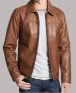 Classic Shirt Style Brown Leather Jacket