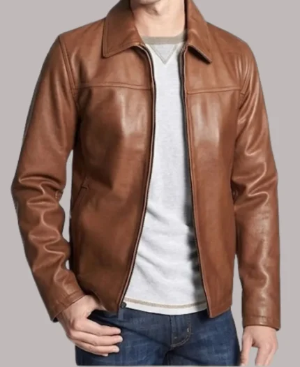 Classic Shirt Style Brown Leather Jacket
