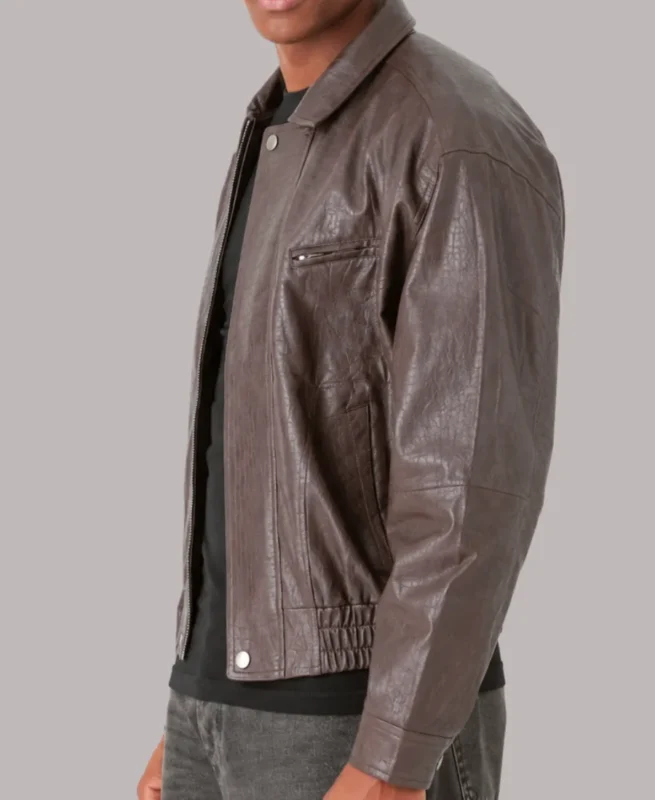 Men's Coffee Brown Textured Leather Jacket