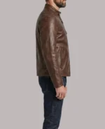 Men's Waxed Pebbled Cafe Racer Brown Leather Biker Jacket