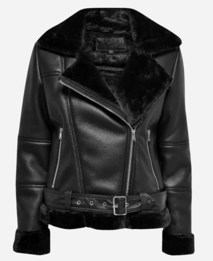 Womens Shearling Black Leather Jacket