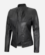 Women’s Amy Cafe Racer Black Leather Jacket 