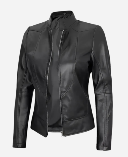 Women’s Amy Cafe Racer Black Leather Jacket 