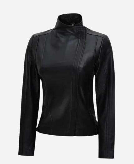 Women’s Arezzo Flap Closure Biker Black Real Leather Jacket