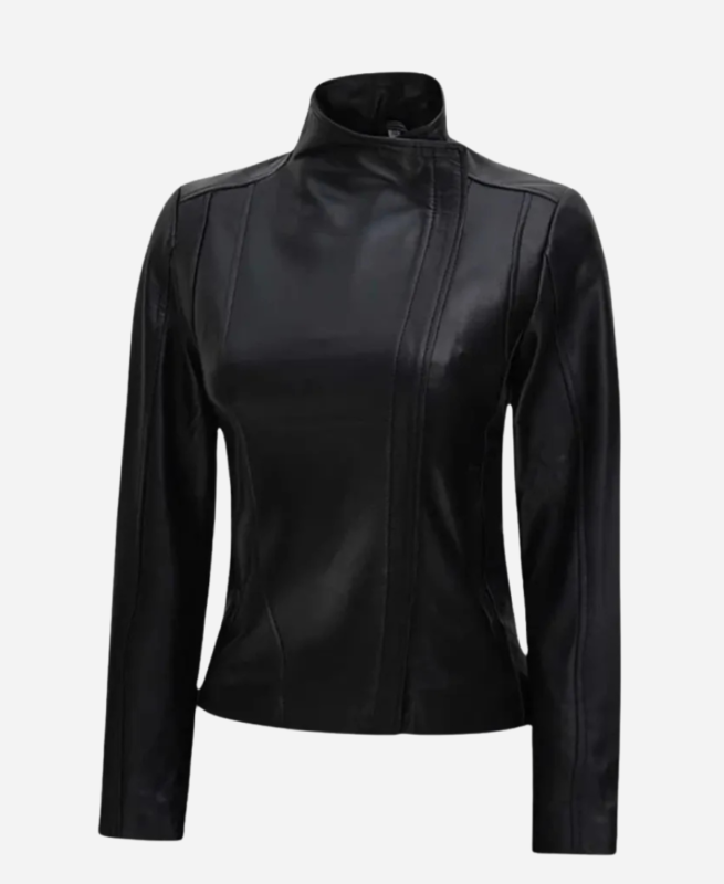 Women’s Arezzo Flap Closure Biker Black Real Leather Jacket