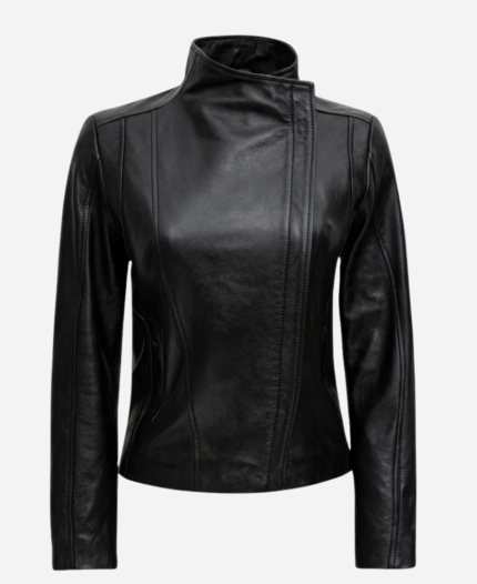 Women’s Arezzo Flap Closure Biker Black Leather Jacket