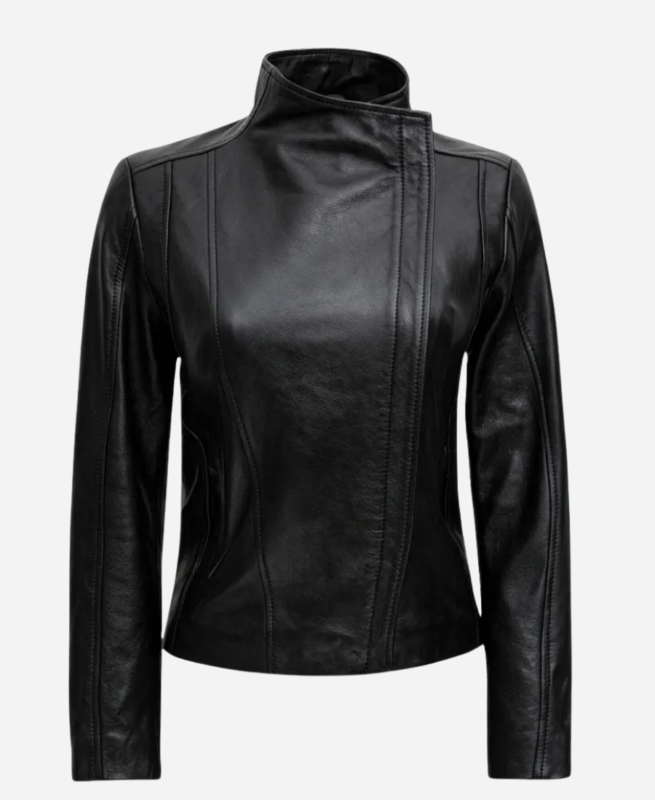 Women’s Arezzo Flap Closure Biker Black Leather Jacket