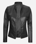 Women’s Amy Cafe Racer Black Real Leather Jacket 
