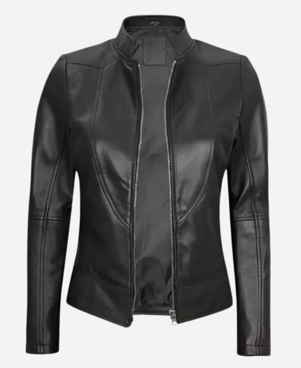 Women’s Amy Cafe Racer Black Real Leather Jacket 