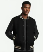 Black Varsity Jacket with Cream Trim – Popular Jacket