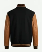 Black Varsity Jacket with Tan Leather Sleeves – Popular Jacket