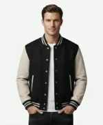 Black Varsity Jacket with White Leather Sleeves – Popular Jacket